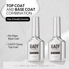GAOY 16ml 2 Pcs Glassy Gel 0.54 Fl Oz (Pack of 2), Top Coat and Base
