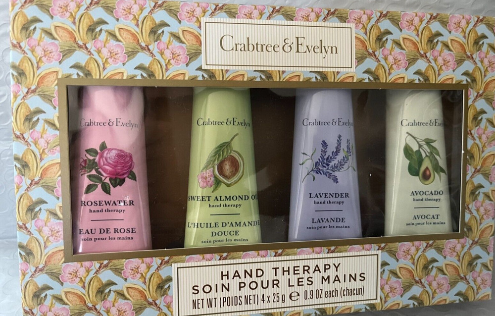 CRABTREE &EVELYN HAND THERAPY 4,PIECES SET,ROSEWATER,LAVENDER,AVOCADO,ALMOND