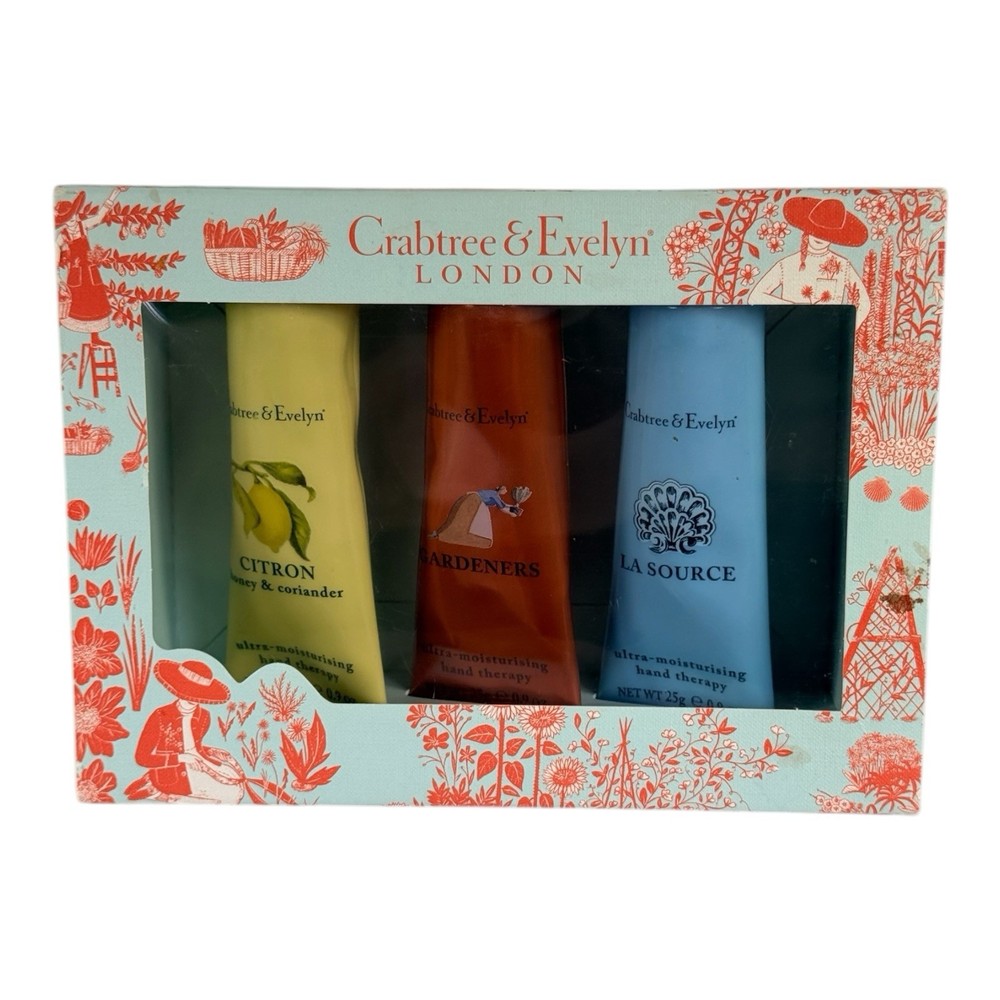 Crabtree & Evelyn London Floral Hand Therapy Trio Citron, Rose, La Source New