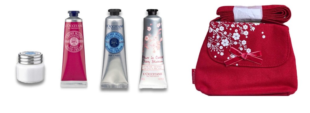 L’Occitane En Provence Favorites 4 Hand Creams Rose & Cherry + Pouch