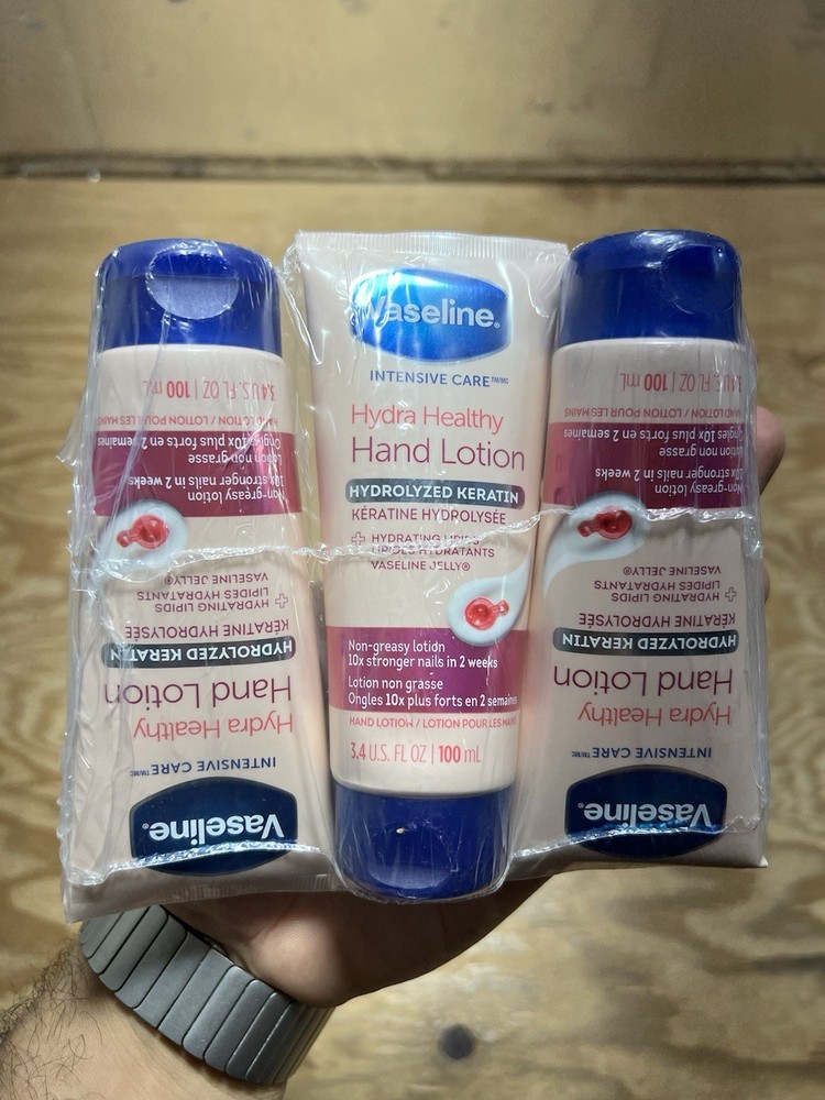Vaseline Hydra Healthy Hands Stronger Nails Hand Lotion – 3.4 oz Each (Lot of 3)