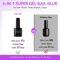 6 in 1 Nail Glue Gel Gelike EC 2Pcs Polish for Press-On Nails Treatment EXP 2/29