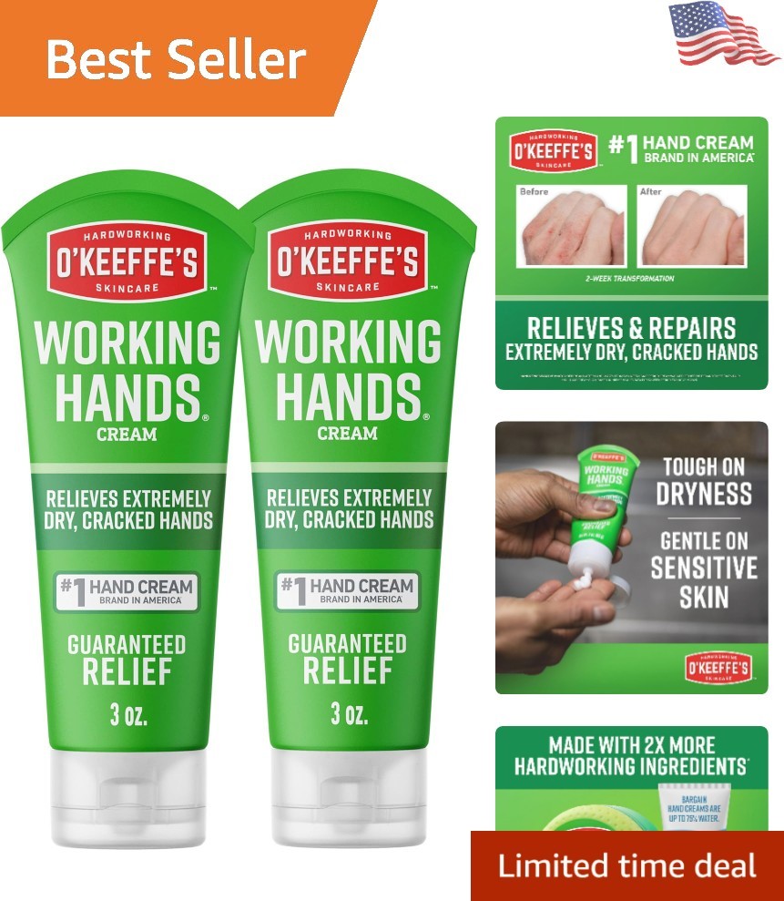 O’Keeffe’s Working Hands Hand Cream – 3oz Tube, 2 Pack for Extreme Dryness