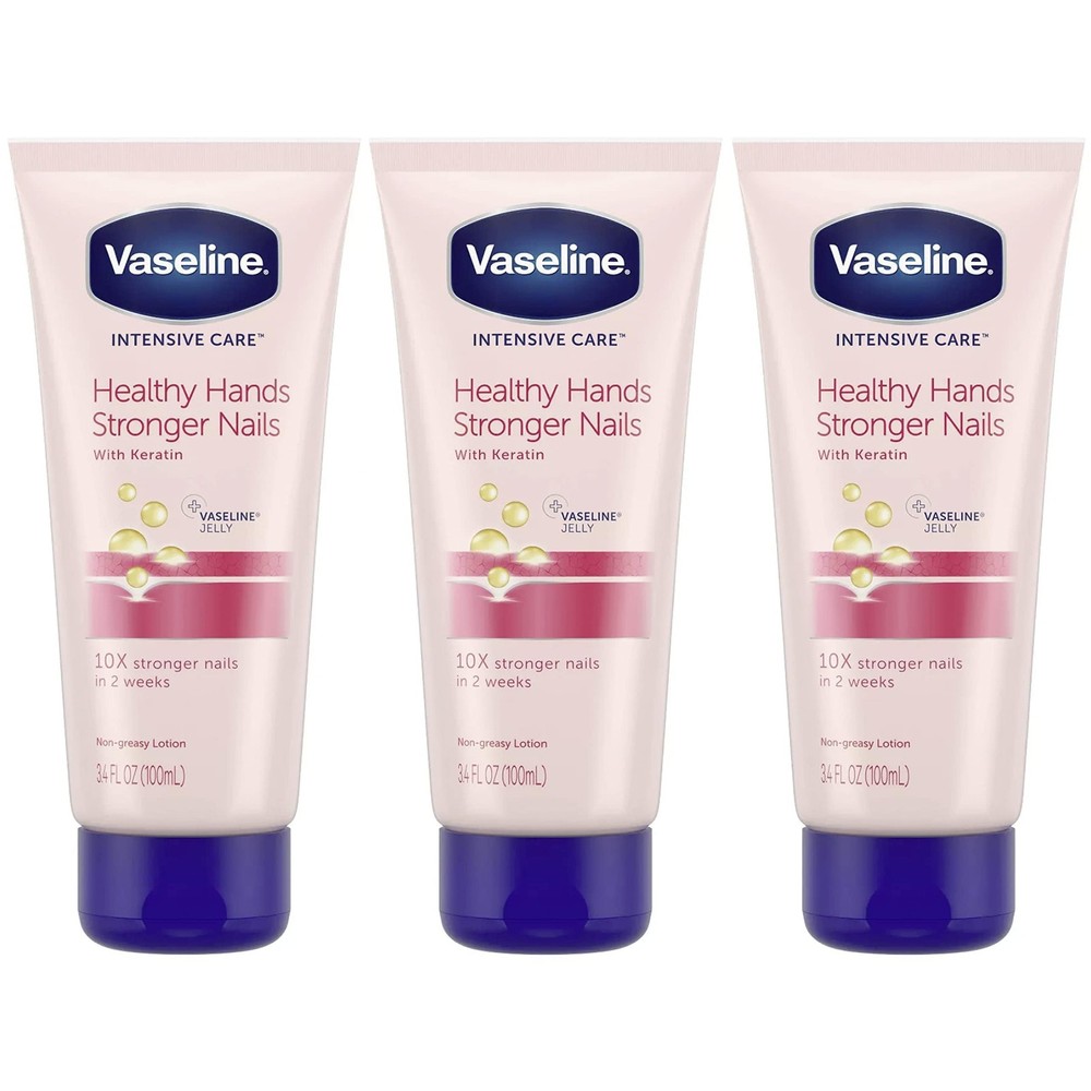 Vaseline Lotion, Healthy Hands Stronger Nails with 3.4 Fl Oz (Pack of 3)