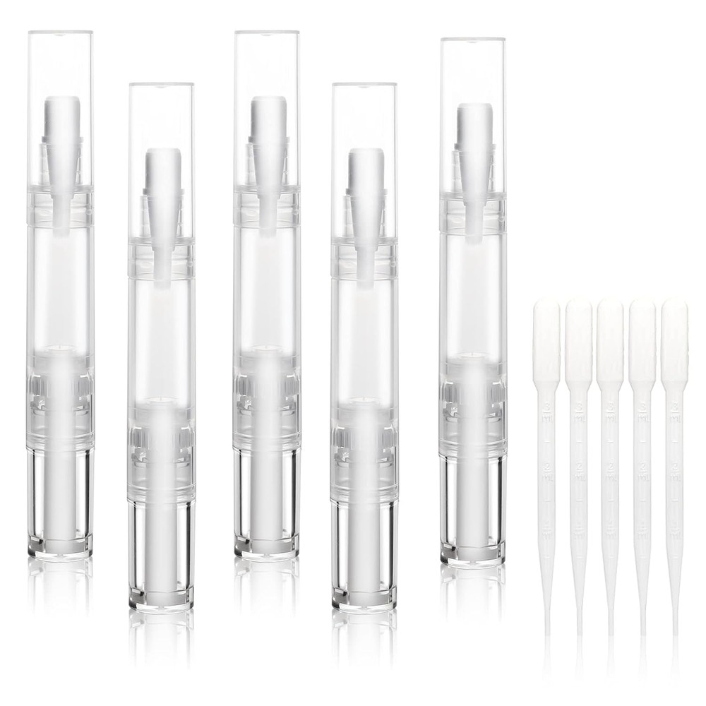 5 pack 5ml Transparent Twist Pen for Cuticle Oil Applicator, Empty Nail Oil Pen