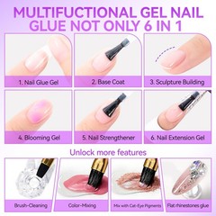 6 in 1 Nail Glue Gel Gelike EC 2Pcs Polish for Press-On Nails Treatment EXP 2/29