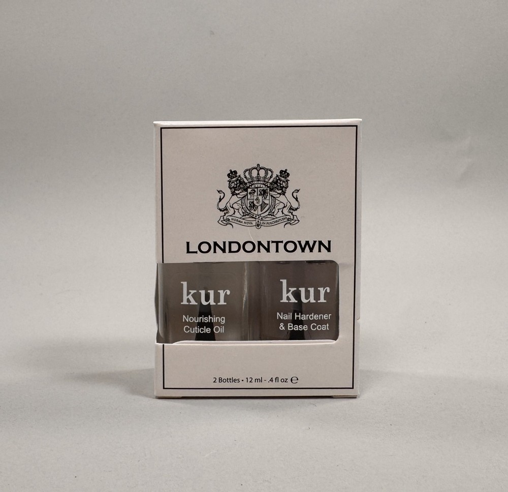 Set: Londontown Kur Nourishing Cuticle Oil/Nail Hardener & Base Coat 12mL. NIB.