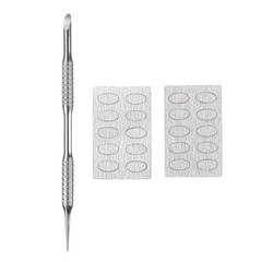 Metal Nail Cuticle Pusher Tool Dual-Ended with 20pcs 180/240 Grit Sandpaper