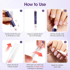 Ceramic Cuticle Oil Pusher Pen Grape Rose Scent 2-in-1 Nail Care Set for