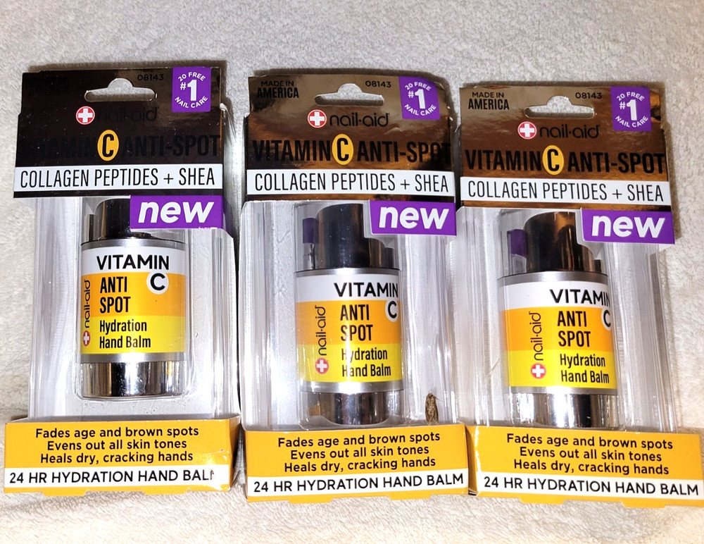 Lot of 3 VITAMIN C ANTISPOT Nail Aid Hand balm Nail-Aid Collagen Peptides + Shea