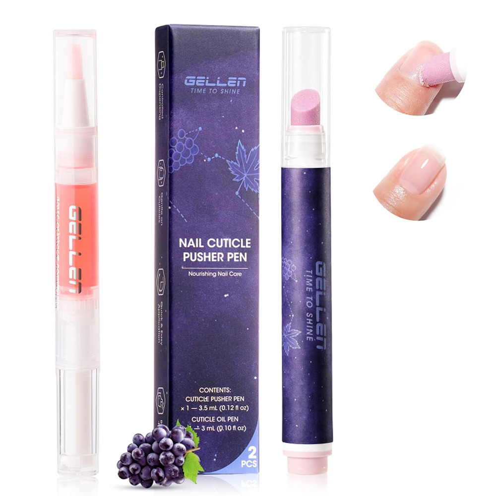 Ceramic Cuticle Oil Pusher Pen Grape Rose Scent 2-in-1 Nail Care Set for