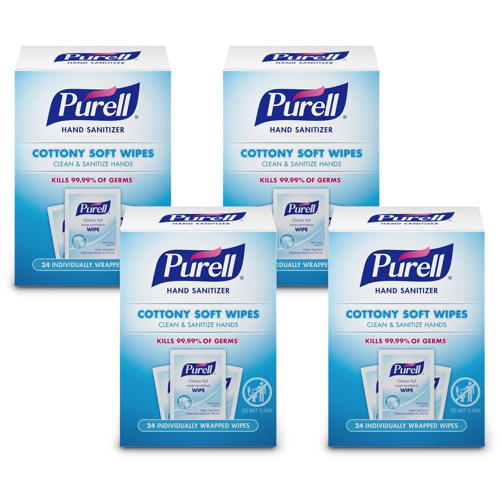 PURELL Cottony Soft Hand Sanitizing Wipes Clean 24 Count (Pack of 4), Clear