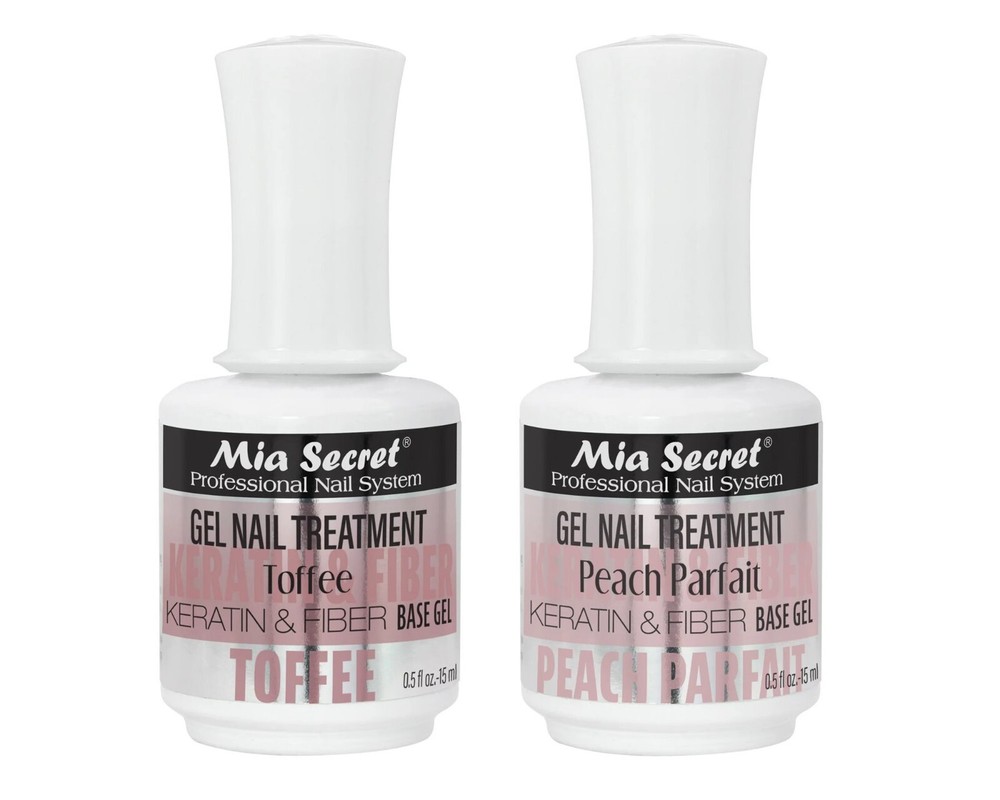 Mia Secret Gel Nail Treatment Keratin & Fiber Base Gel TOFFEE & PEACH-0.5oz- SET