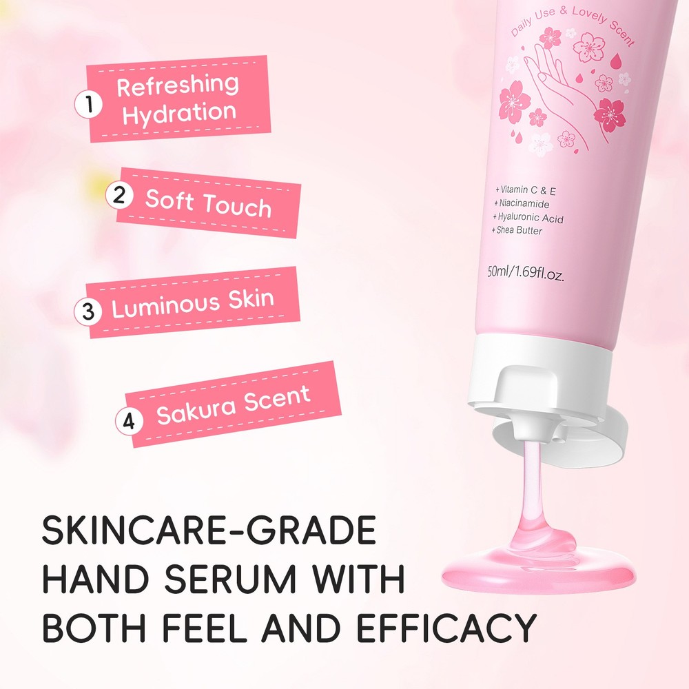 1PCS Hand Serum Deeply Nourish 50ml Brighten Skin Sakura Scented Alcohol-Free