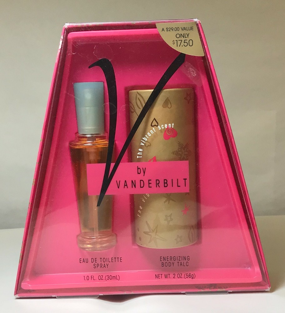 V by Vanderbilt Eay de Toilette Spray 1 oz, Body talc 2 oz set frayed package
