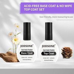 JODSONE 2Pcs 16.5ml Top Coat Base Gel 0.56 Fl Oz (Pack of 1), 16.5ML-BT