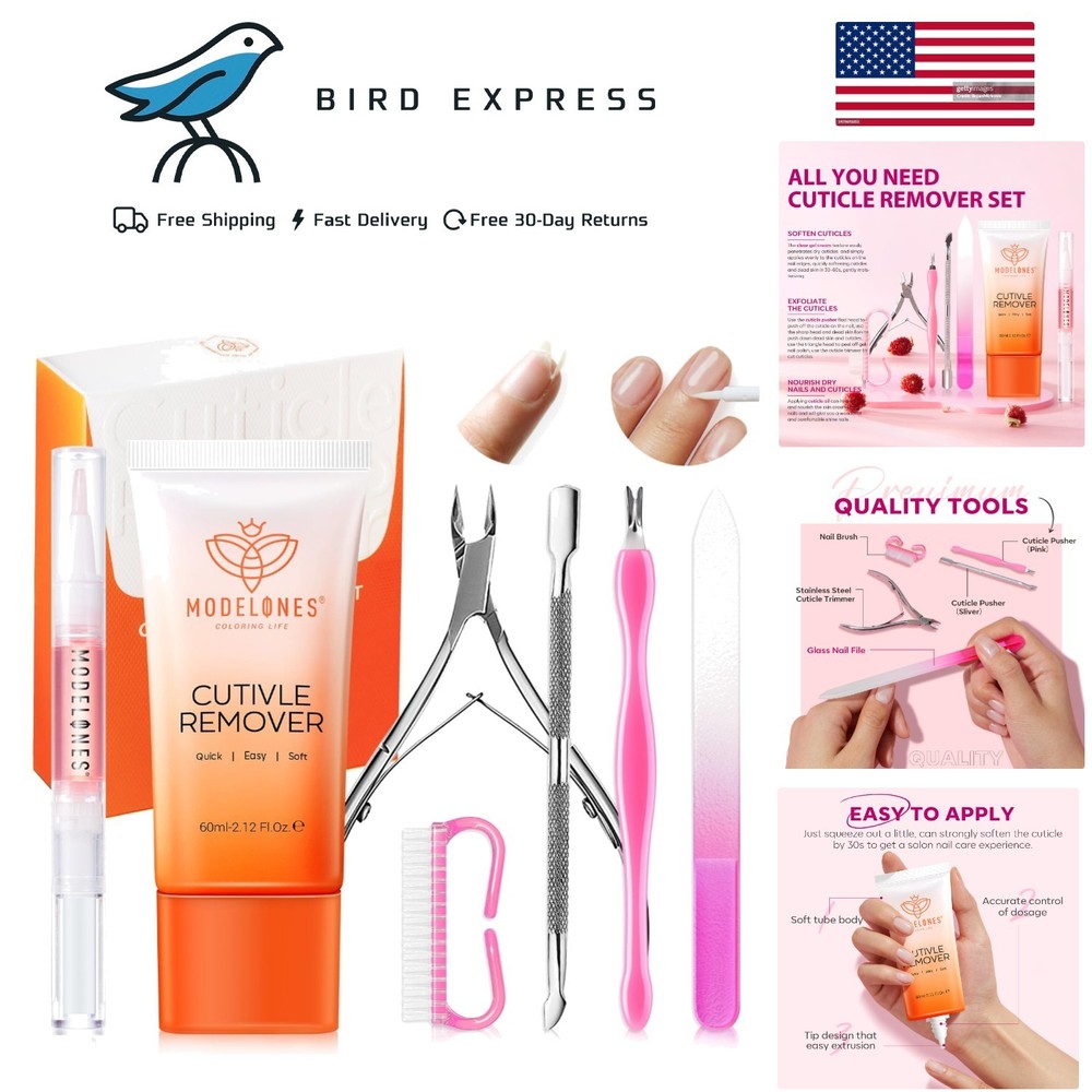Cuticle Remover Kit with Cream Oil Tools & Trimmer for Nail Care Manicure