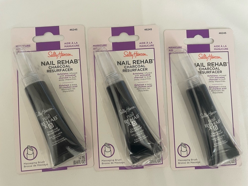 3x Sally Hansen, Nail + Cuticle Rehab, Charcoal Resurfacer, #46245, 0.4 fl.oz.