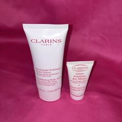 Clarins Paris Hand & Nail Treatment Cream 1.06 & Exfoliating Body Scrub 3.5 Oz.