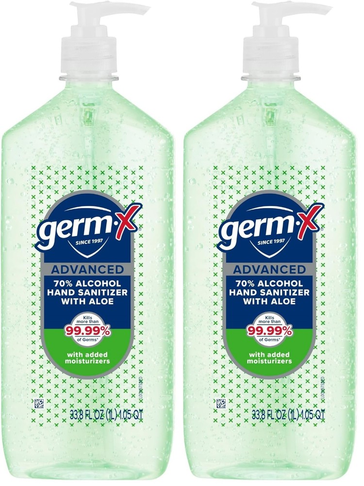 Germ-X Hand Sanitizer Gel with Aloe and 33.8 Fl Oz (Pack of 2), Light Green