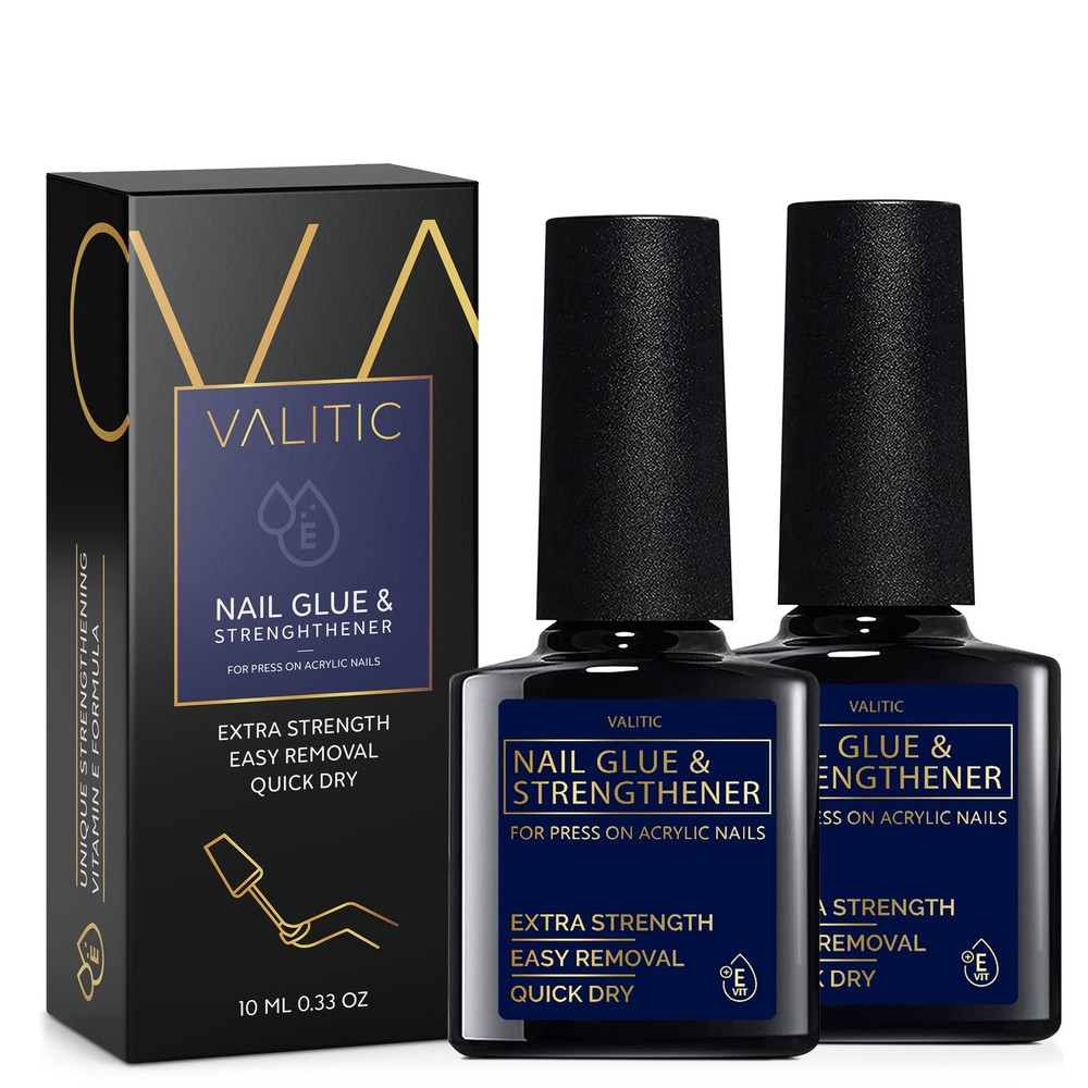Valitic Strong Nail Glue and Strengthener for 0.33 Fl Oz (Pack of 2), Clear