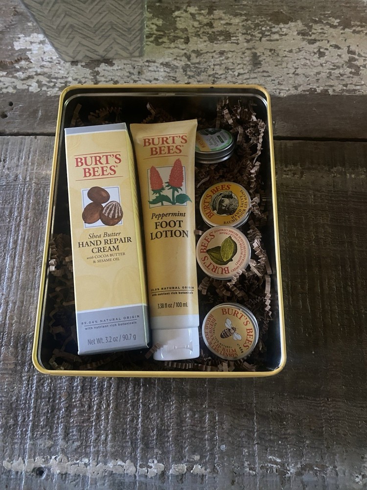 Burt’s Bees Set Tin Cream Hand Salve Lip Balm Peppermint Res-Q Lemon Repair Foot