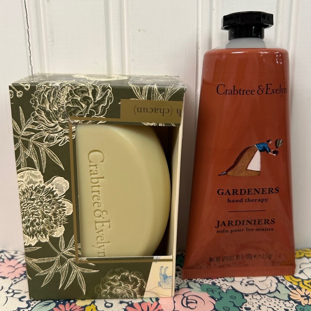 SEALED 3.5 oz CRABTREE & EVELYN – GARDENERS – HAND THERAPY & 6.5 oz BAR SOAP