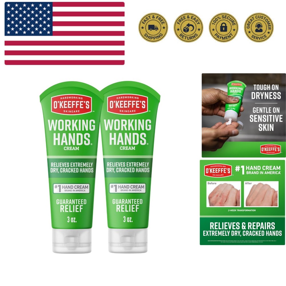 Working Hands Hand Cream for Extreme Dryness – 3 oz Tube 2 Pack – Repairing S…