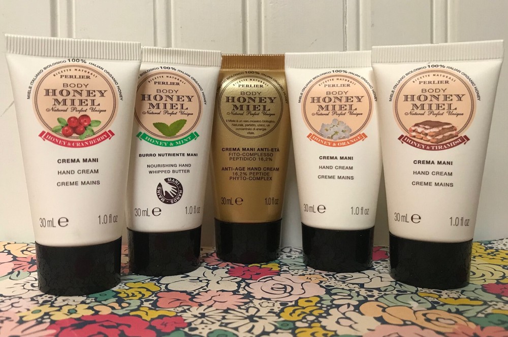 5 HONEY MIEL PERLIER HAND CREAM 1oz CRANBERRY mint ANTI-AGE orange TIRAMISU