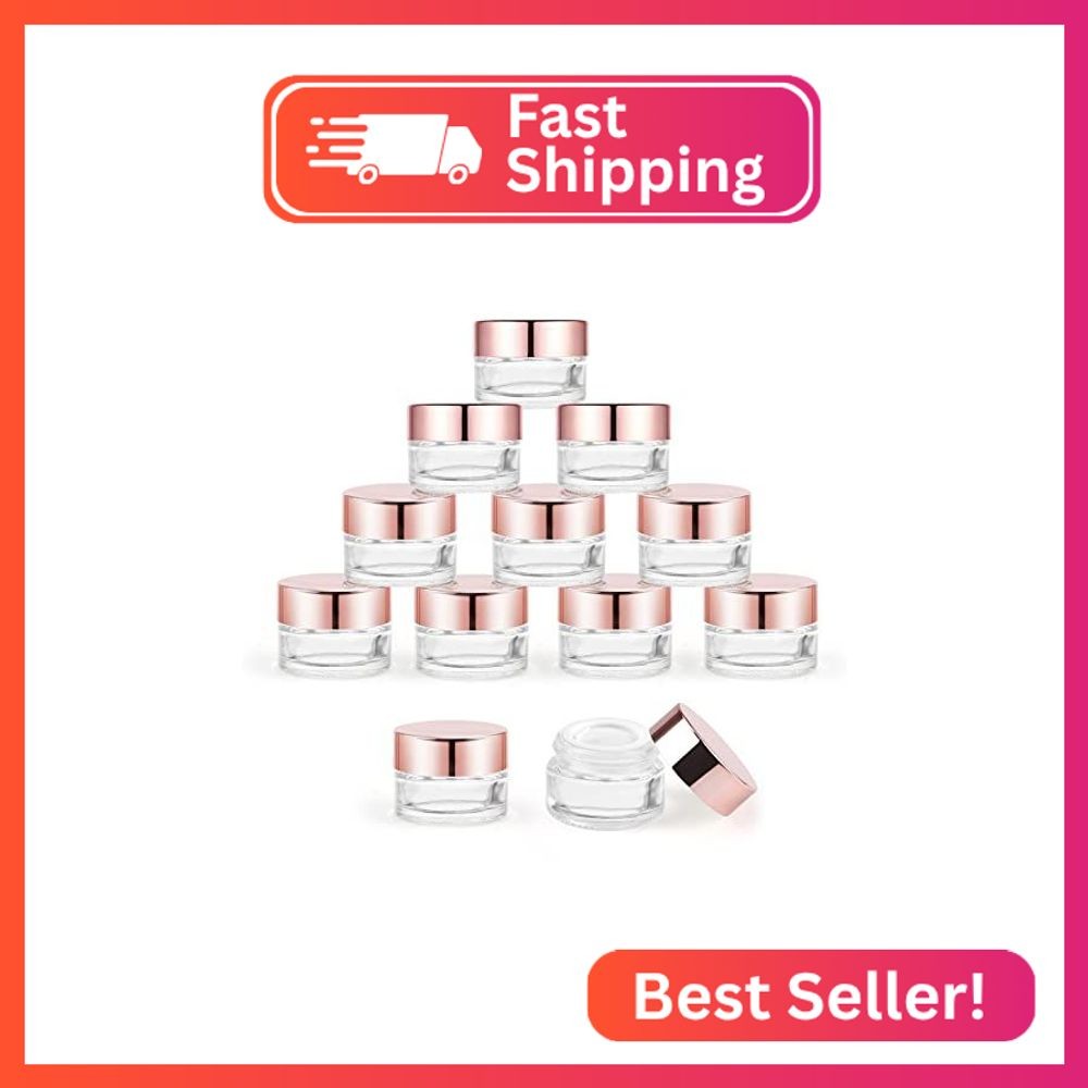 12 Pcs 5g Glass Cosmetic Jars Refillable Clear Cream Bottle Containers Empty Sam