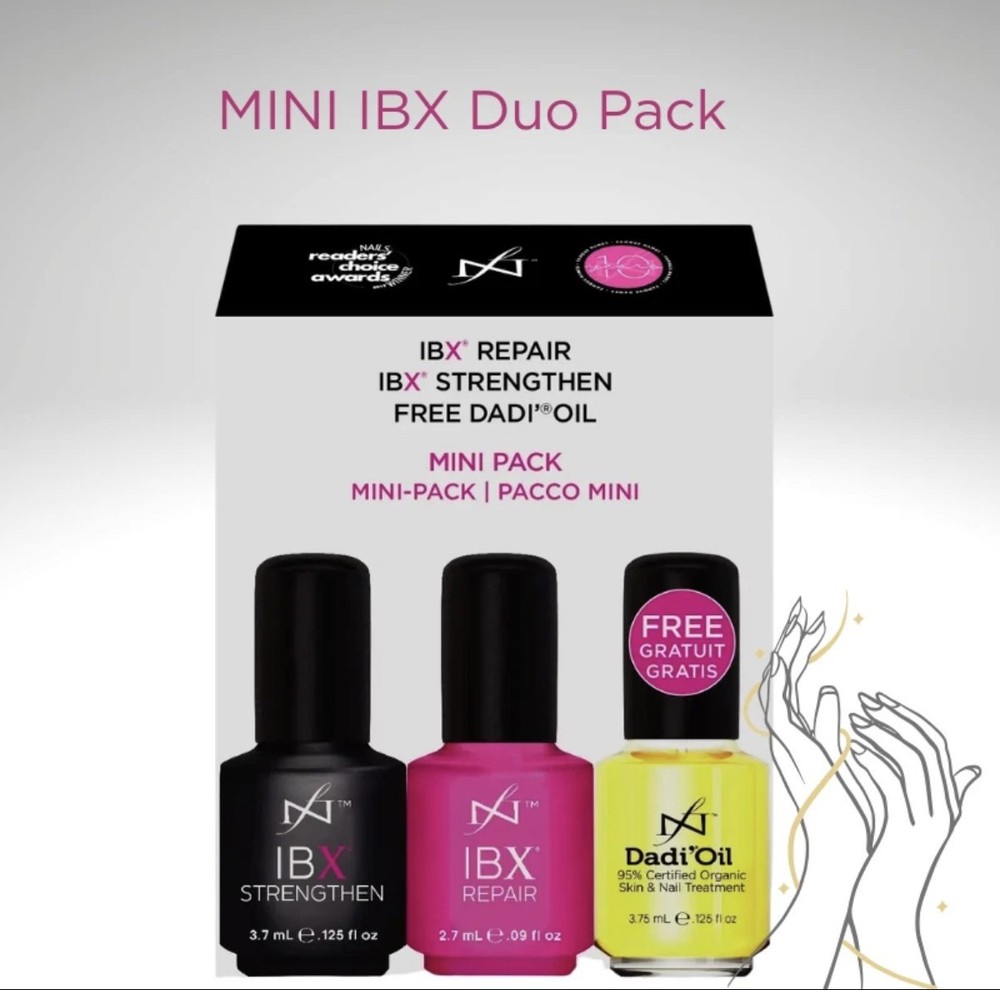 MINI IBX Duo Pack: IBX Repair, IBX Strengthening, Free Dadi Oil. Nail Treatment