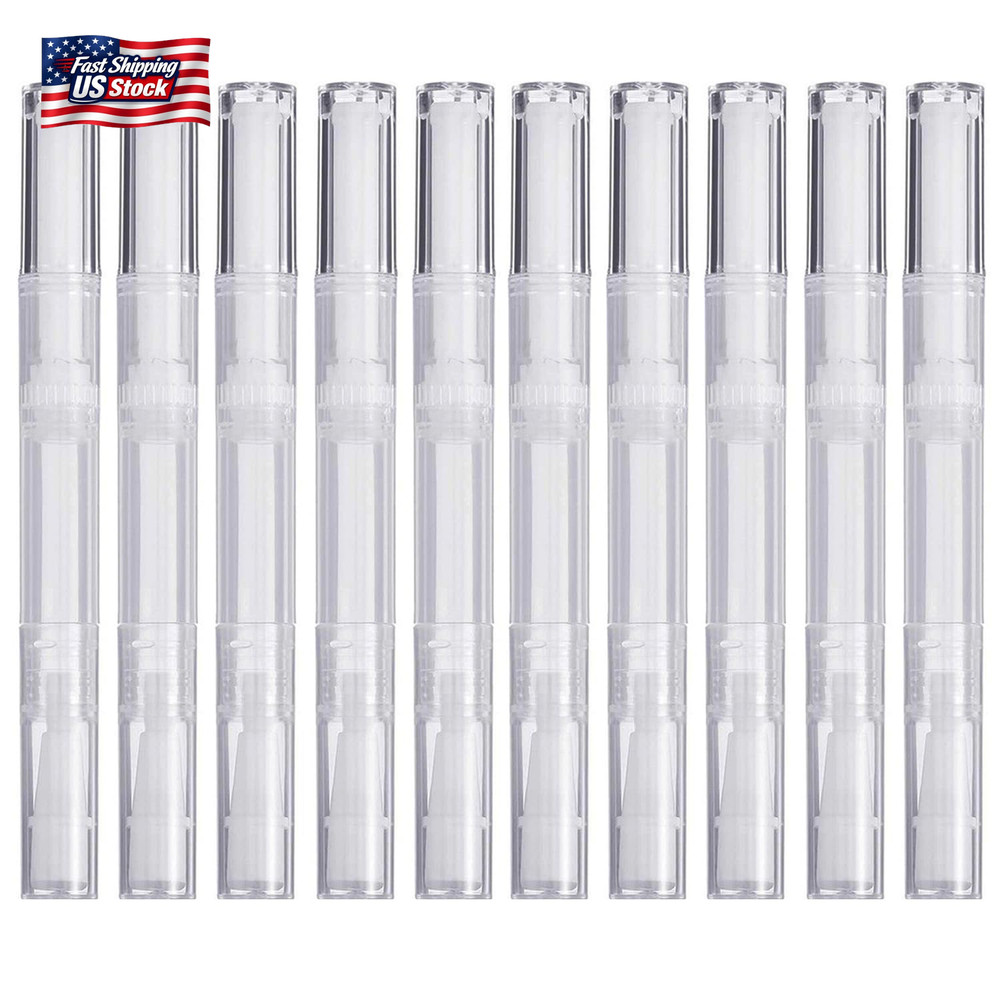 10 Pack 3 ML Transparent Twist Pens, Empty Cuticle Nail Oil Pen with Brush Tip,