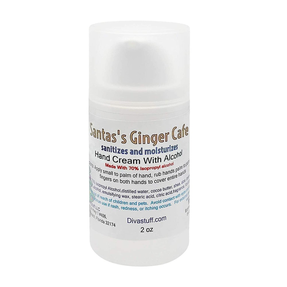 Diva Stuff Hand Cream with 70% Isopropyl Alcohol, 2oz Bottle (Santas Ginger Cafe