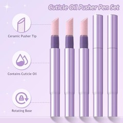 Cuticle Oil Pusher Pen Set – 2-in-1 Ceramic Cuticle Pushers with Oil for 5PCS