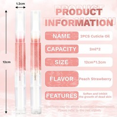 Meschett 2PCS Cuticle Oil 0.07 Fl Oz (Pack of 2), Peach & Strawberry Flavors