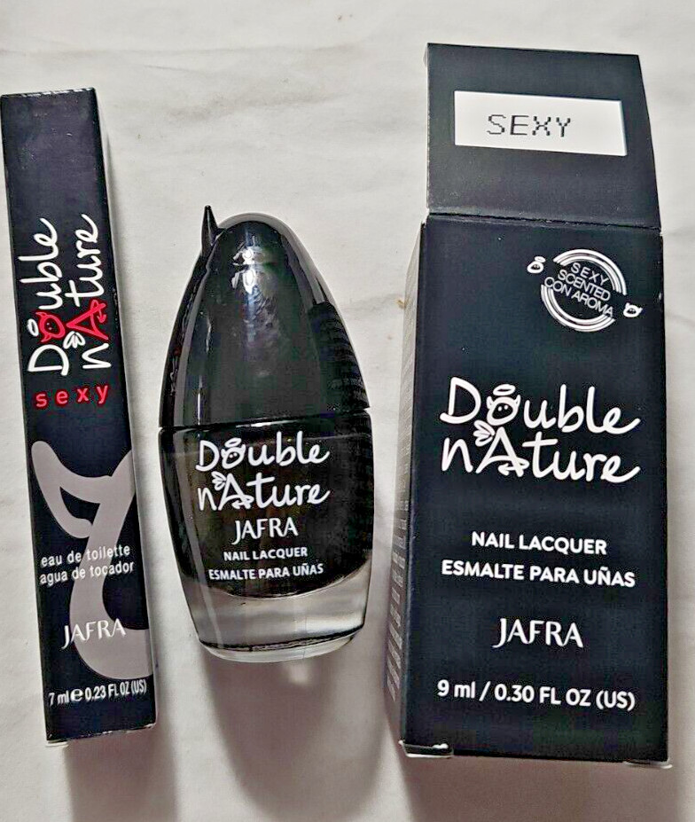 Jafra DOUBLE NATURE Hand Care Duo with SEXY Lt. Black Nail Polish & Mini EDT