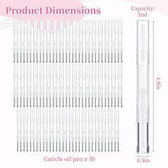 50 Pack Empty Cuticle Oil Pen 3Ml Refillable Transparent Twist Pens, Empty Nail