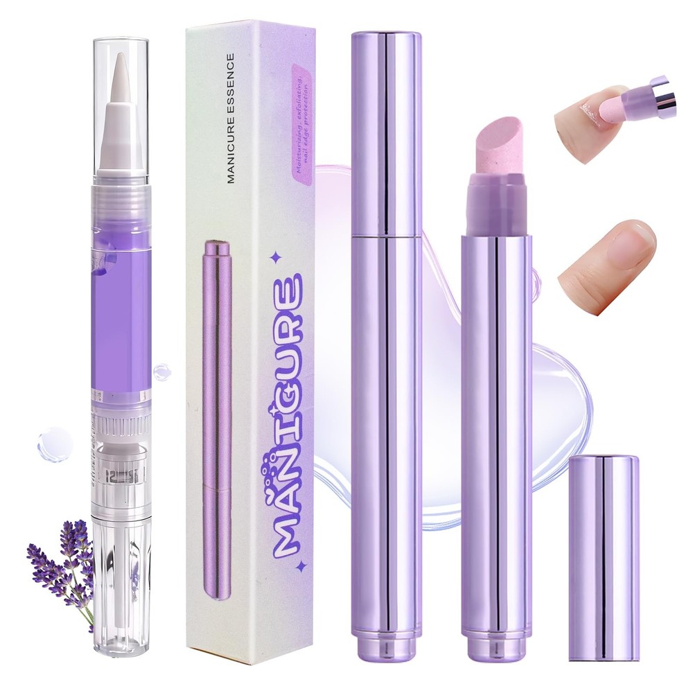 Ceramic Cuticle Oil Pusher Pen, 2pcs Nail 1 Count (Pack of 1), Purple Kit-3