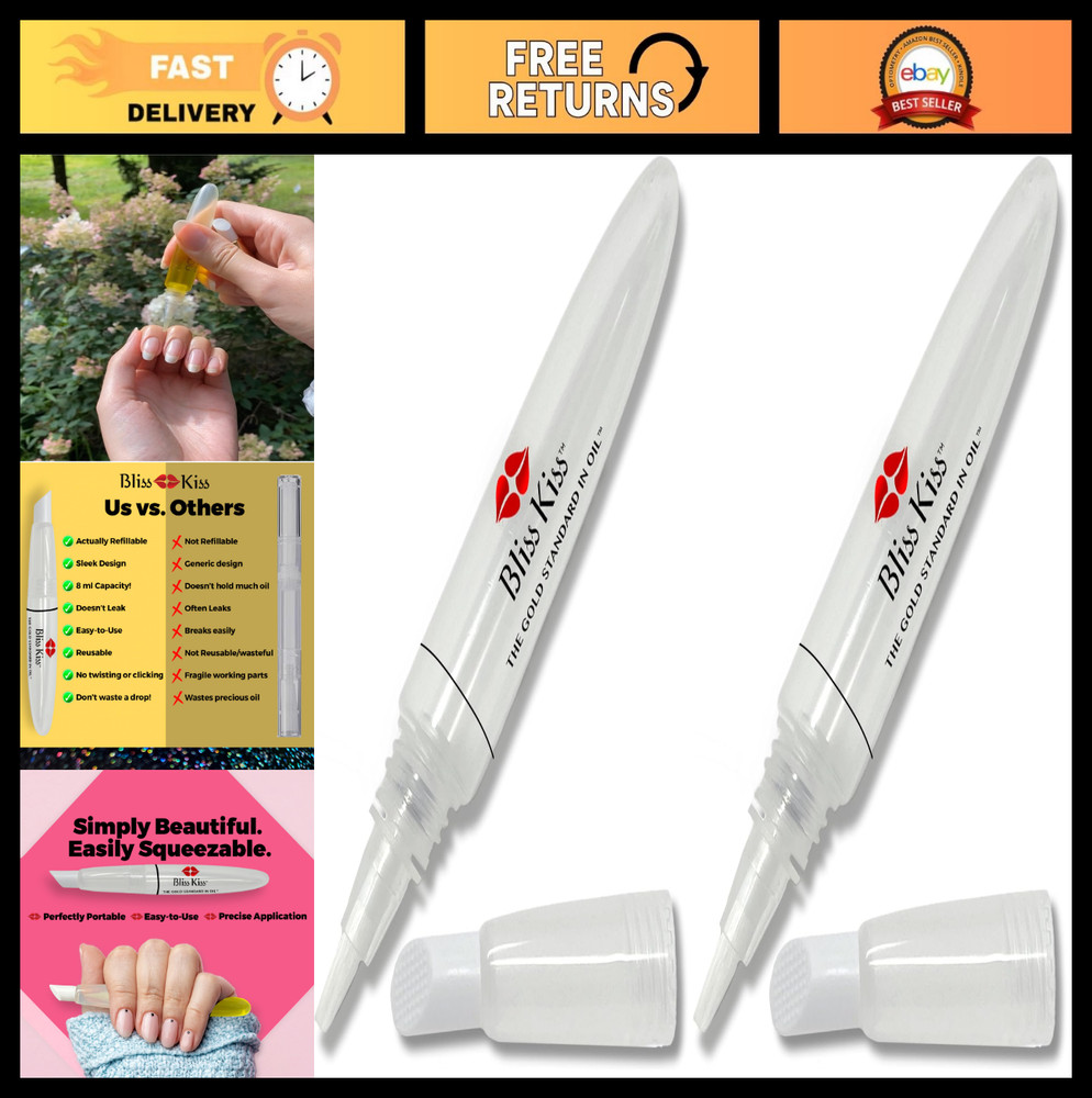Refillable Cuticle Oil Pen – 8ml Squeeze Nail Oil with Brush Applicator – 2-Pack