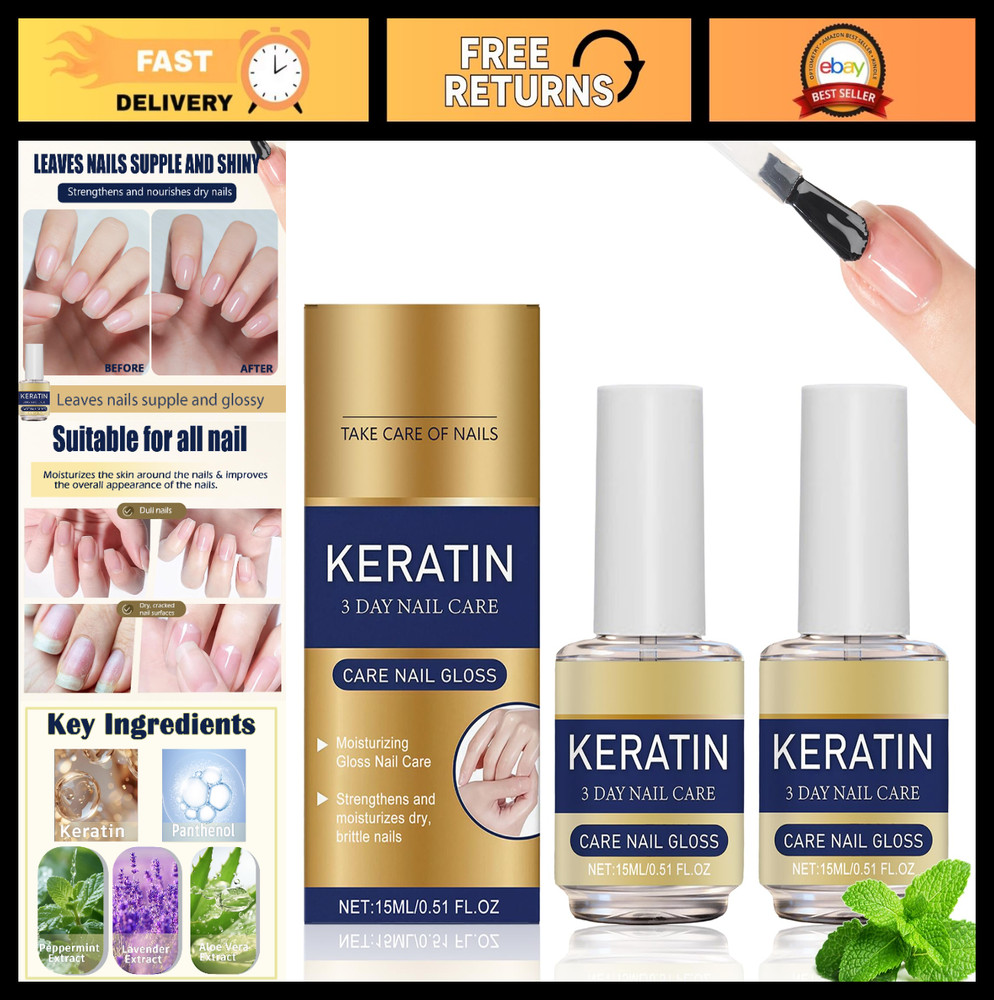 2Pcs Keratin Nail & Cuticle Oil, Deep Moisturizing Aloe Vera & Lavender Formula