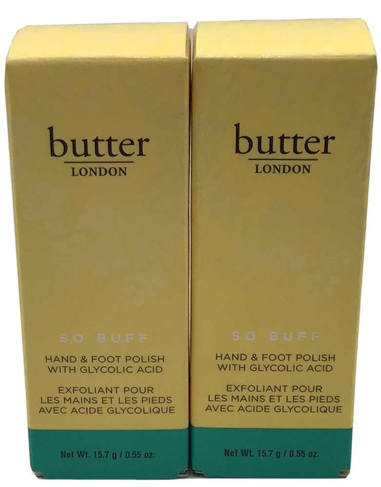 Lot of 2 Butter London So Buff Hand & Foot Polish With Glycolic Acid Travel Size
