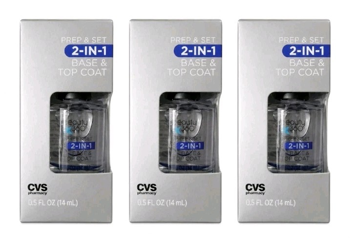 BASE & TOP COAT Nails 3 pack Beauty 360 Prep & Set 2 in 1 0.5oz Bottle NEW