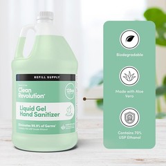 Clean Revolution Liquid Gel Hand Sanitizer, 128 Fl. Oz Refill Supply Container|