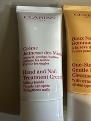 Clarins 4 Piece Set Exfoliating Cleanser Hand and Nail Treatment Fine Lines New