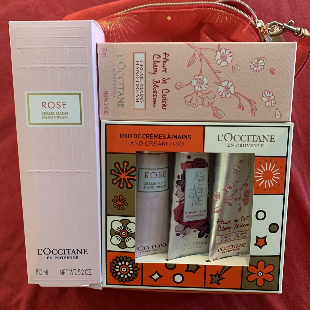 Loccitane NWB 5pc Arlesienne Rose Cherry Blossom Jumbo 150ml Scented Hand Cream
