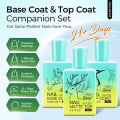 GELLAKTIK Gel Base and Top Coat Set, 3 Pcs 15ml No Wipe Glossy & Matte Black