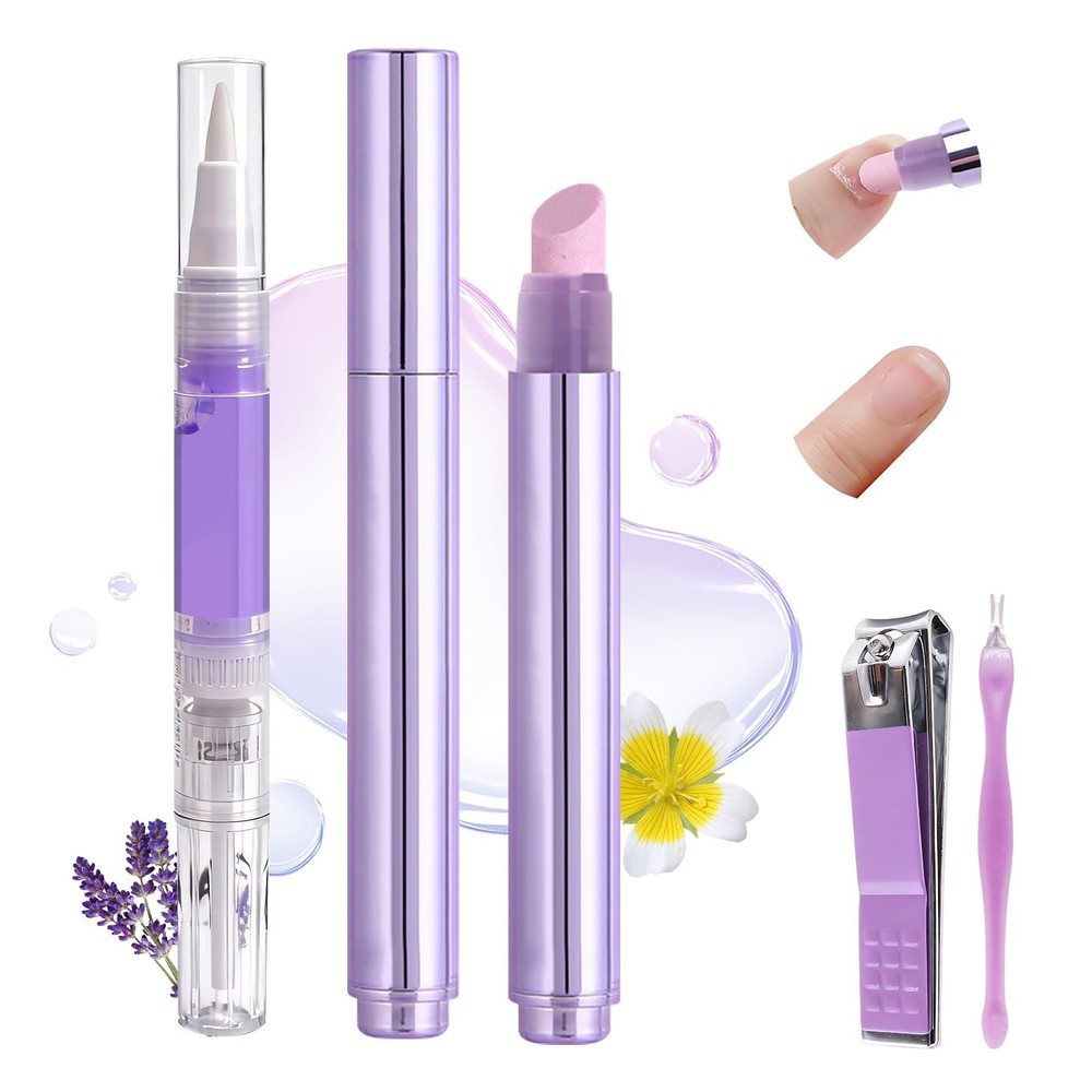 Ceramic Cuticle Oil Pusher Pen: 3-in-1 Nail 1 Count (Pack of 1), Purple Kit-1