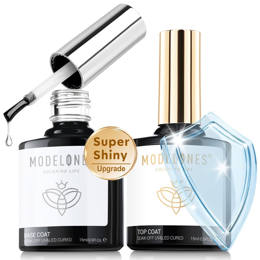 modelones Gel Top Coat, 0.5 Fl Oz (Pack of 2), Transparent-Base and Coat