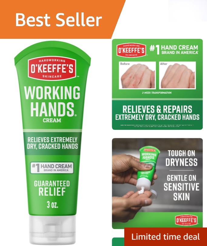 O Keeffe’s 3 oz Hand Cream Tube – Hypoallergenic Relief for Extremely Dry Hands