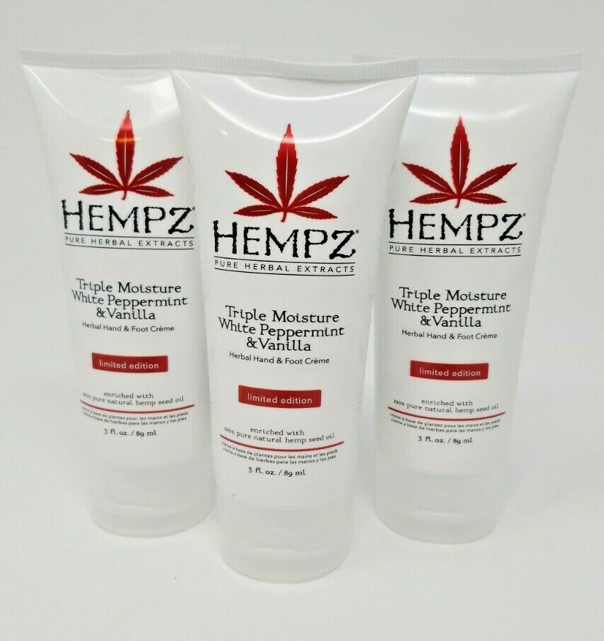 Hempz White Peppermint & Vanilla Hand & Foot Creme 3 oz 3 Tubes Limited Edition